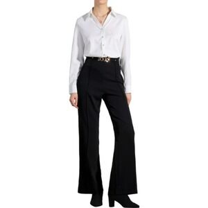 Allegra K Black High Waist Wide Leg Trousers with Gold Chain Detail Size M NWT‎